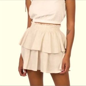 Princess Polly 8 Beige Greta Mini Skirt Tiered Ruffle Boho